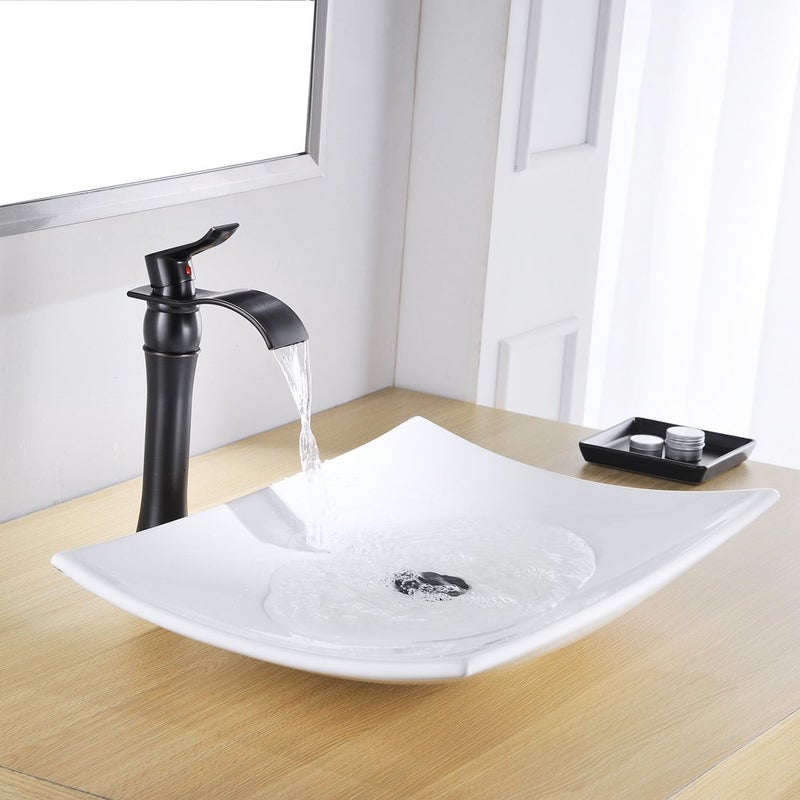 BWE Vessel Sink Faucet Oil Rubbed Bronze Farmhouse Waterfall Single Hole Bathroom Faucet with Pop Up Drain Without Overflow and Supply Line Bath Basin Single Handle Faucets Sink Lavatory Mixer Tap - Image 2